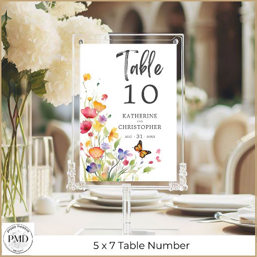 Invitation Colorful Wildflowers Elegant Wedding Table Number