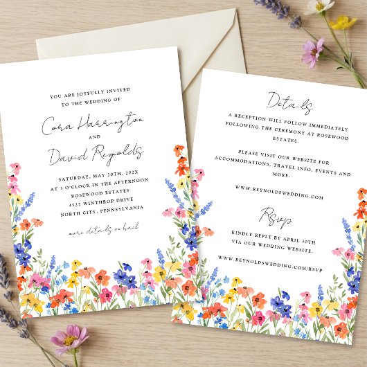Invitation Colorful Wildflowers Two Sided Wedding