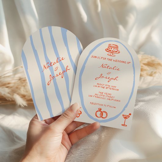 Invitation Colorful Written Painted Whimsical Arched Wedding