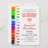 Invitation Coloring Theme Rainbow Pencils Kids Birthday Party (Devant)