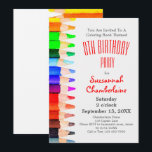 Invitation Coloring Theme Rainbow Pencils Kids Birthday Party<br><div class="desc">This fun kids birthday invitation design feobjets a column of rainbow watercolor pencils. Tous les détails sur le front with red font color for the party and name information. fill in the template text fields under personalize, remove any information or click customize to select a font style, size, and color...</div>