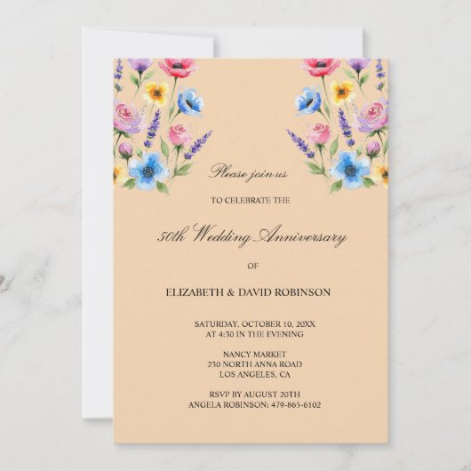 Invitation Colour 50e anniversaire mariage anniversaire (Devant)