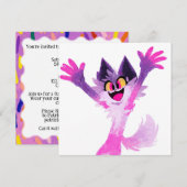 Invitation Colour Pop Cat thème de fête pour enfants (Devant / Derrière)