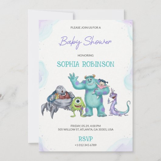 Invitation Colourful cartoon monster baby shower (Devant)