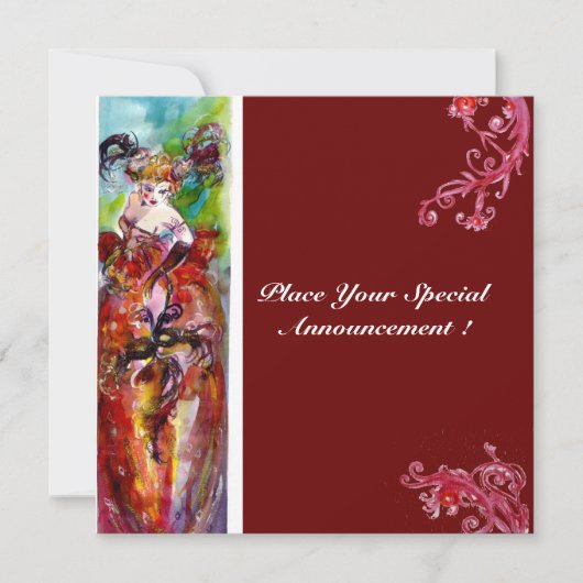 Invitation COLUMBINE, Mardi Gras, Sweet 16 Masquerade Party (Devant)