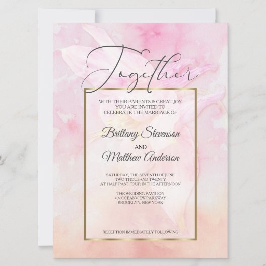 INVITATION COLUMBINE ROSE FLEURS D'EAU COULEUR SPLASH (Devant)