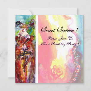 Invitation COLUMBINE, Sweet sixteen Masquerade Party, jaune