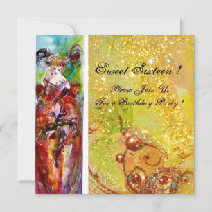 Invitation COLUMBINE, Sweet sixteen Masquerade Party, jaune