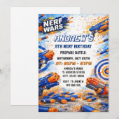Invitation Combat d'anniversaire aux fléchettes Nerf pour enf (Devant / Derrière)