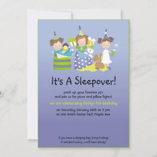 Invitation Combats de Sleepover et de coussin (Devant)