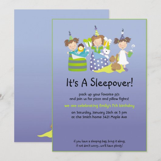 Invitation Combats de Sleepover et de coussin (Devant / Derrière)