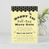 Invitation Combe de miel jaune et noir 1er anniversaire Abeil (Debout devant)
