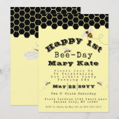 Invitation Combe de miel jaune et noir 1er anniversaire Abeil (Devant / Derrière)