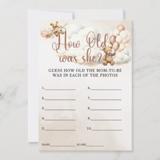 Invitation COMBIEN D'ÂGE A ÉTÉ ELLE JEU Baby shower Mignonne (Devant)