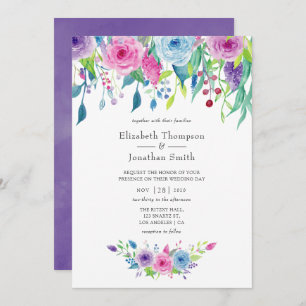 Invitation Combinaison couleur ultra violet Aquarelle Floral 