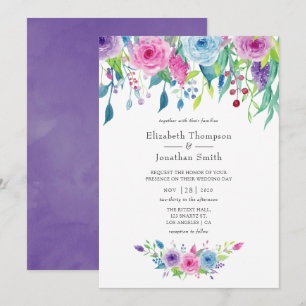 Invitation Combinaison de couleurs ultra violet aquarelle flo