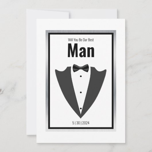 Invitation Combinaison Tuxedo et cravate arc en noir et blanc (Devant)