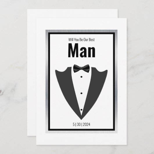 Invitation Combinaison Tuxedo et cravate arc en noir et blanc (Devant / Derrière)