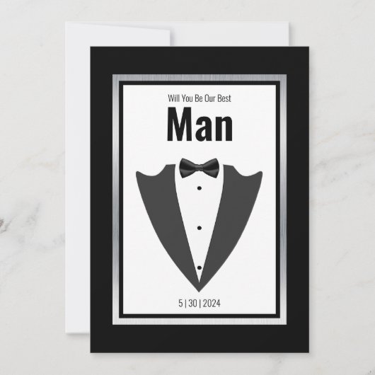 Invitation Combinaison Tuxedo et cravate arc en noir et blanc (Devant)