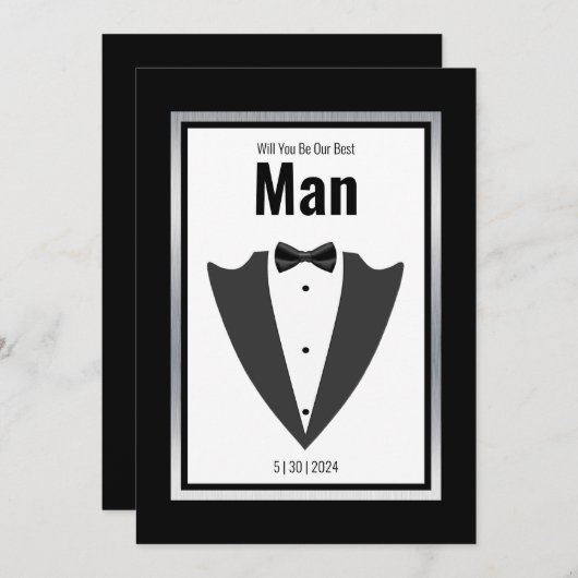 Invitation Combinaison Tuxedo et cravate arc en noir et blanc (Devant / Derrière)