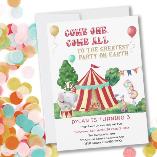 Invitation Come One Come All Circus Themed Kids Birthday