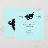 Invitation Comédie et tragédie Théâtre Masques Bleu Invitatio (Devant / Derrière)