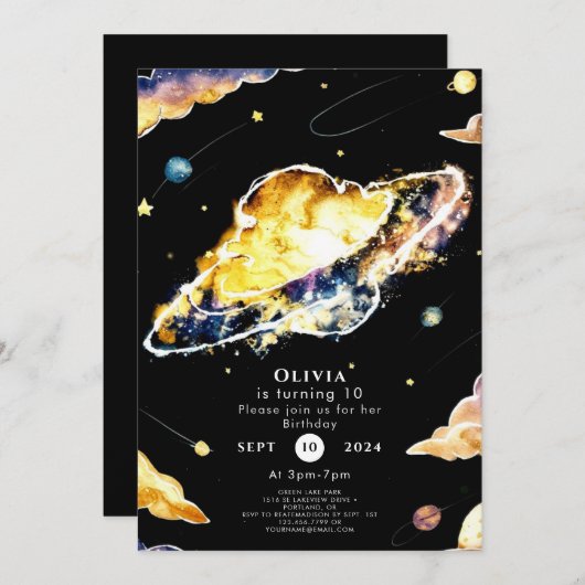 Invitation Comet Whimsy Space Anniversaire (Devant / Derrière)