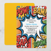 Invitation Comic Book Pop Art Boy Birthday Party White (Devant / Derrière)