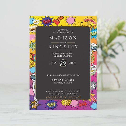 Invitation Comic Book Pop Art 💥 🎉 Mariage incroyable (Debout devant)