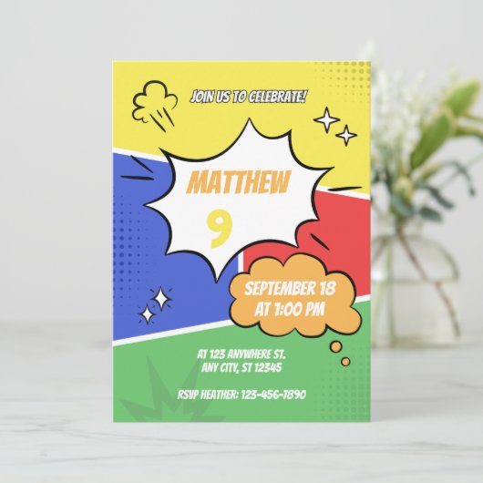 Invitation - Comic Book Style - Personnaliser Nom  (Debout devant)