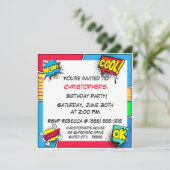 Invitation Comic Book Superhero Birthday Boy Custom (Debout devant)