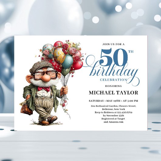 Invitation Comic Funny Man 50th Birthday Party Celebration