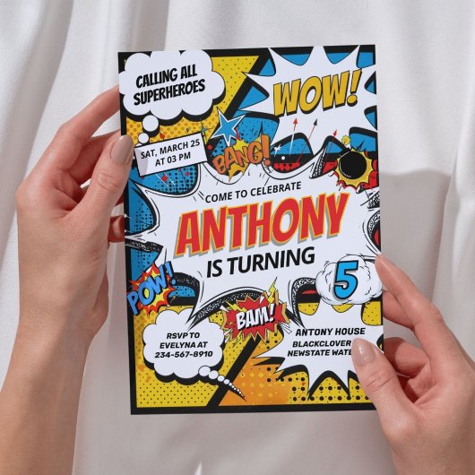 Invitation Comic Superheroes fête d'anniversaire
