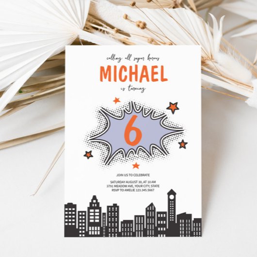 Invitation Comics Book Superhero N'importe quel âge Anniversa