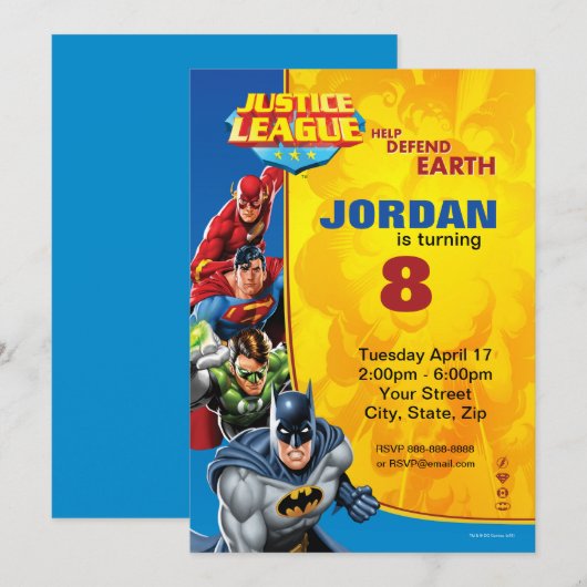 Invitation Comics DC | Justice League - Anniversaire (Devant / Derrière)