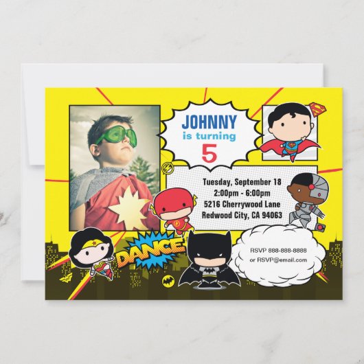 Invitation Comics DC | Justice League - Chibi photo d'anniver (Devant)