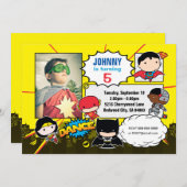 Invitation Comics DC | Justice League - Chibi photo d'anniver (Devant / Derrière)