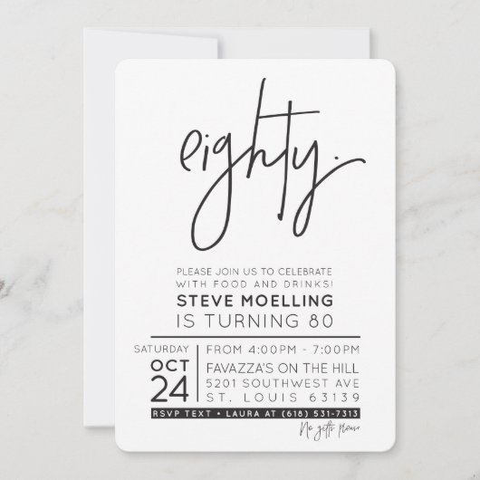 Invitation COMMANDE PERSONNALISÉE Fête d'anniversaire des 80 (Devant)