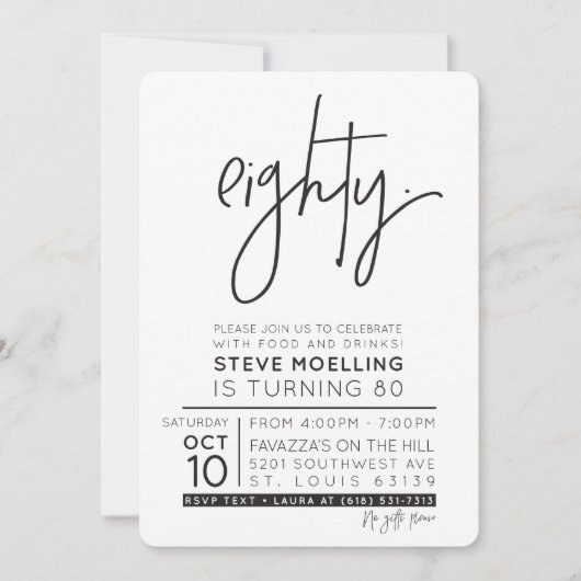 Invitation COMMANDE PERSONNALISÉE Fête d'anniversaire des 80 (Devant)