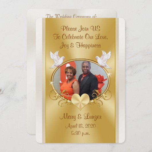Invitation Commande personnalisée pour Mosley Mariage Gold et (Devant / Derrière)