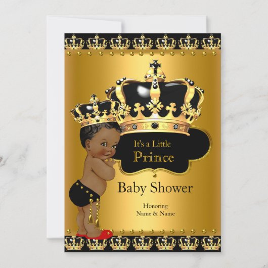 Invitation Commande Prince Baby shower Rouge Noir Or (Devant)