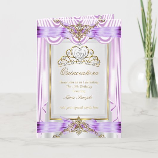 Invitation Commande Quinceanera lilas violet (Devant)