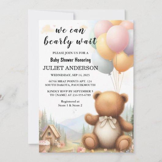 Invitation Comme Animal Cub Boho Nous Pouvons Bearly Wait Bab (Devant)