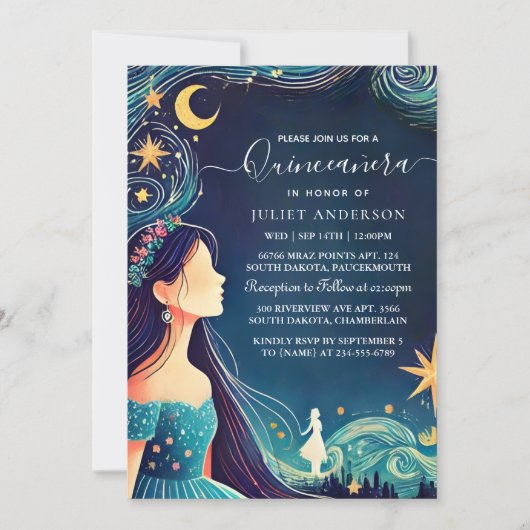 Invitation Comme Dark Fun Star Prom Starry Night Sky Quincean (Devant)