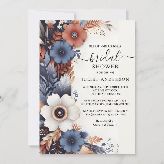 Invitation Comme Hydrangea Métallo Pure Marine Fête des marié (Devant)