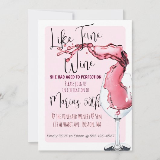 Invitation Comme le vin fin jalon de fête d'anniversaire (Devant)