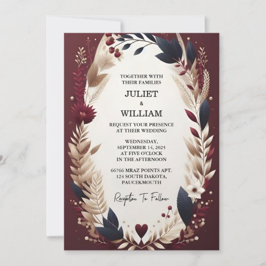 Invitation Comme Maroon traditionnel Couple Automne Mariage B (Devant)