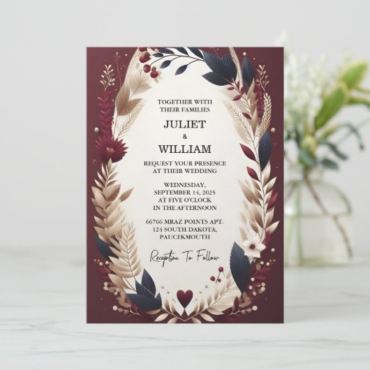 Invitation Comme Maroon traditionnel Couple Automne Mariage B (Debout devant)