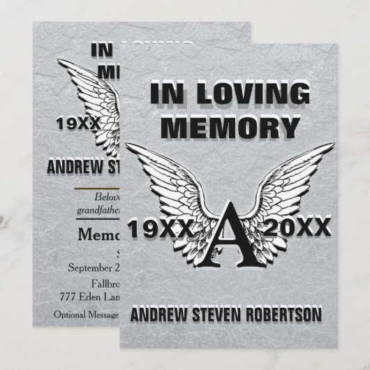 Invitation commémorative Argent | Angel Wings (Devant / Derrière)