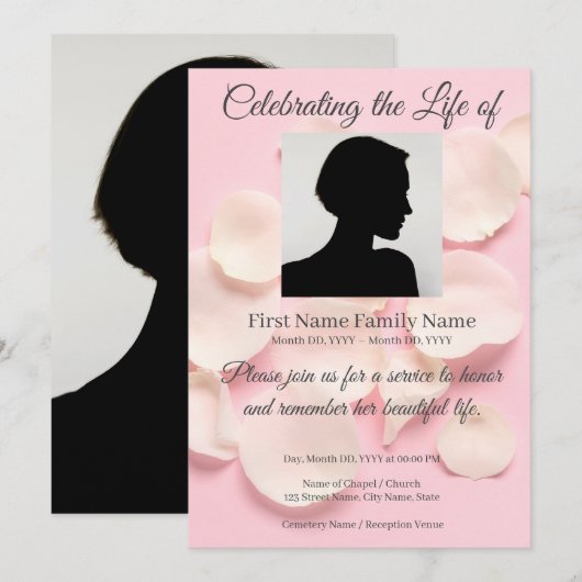 Invitation commémorative aux pétales de rose (Devant / Derrière)